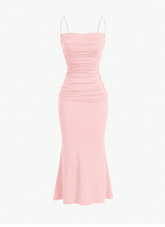 Solid Ruched Mermaid Hem Cami Dress